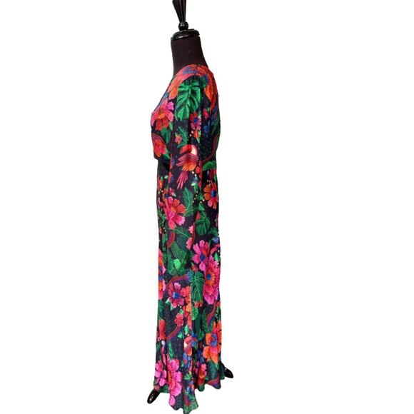 FARM Rio Black Blooming Garden Lenzin Ecovero Viscose Midi Dress Size M - Picture 5 of 16